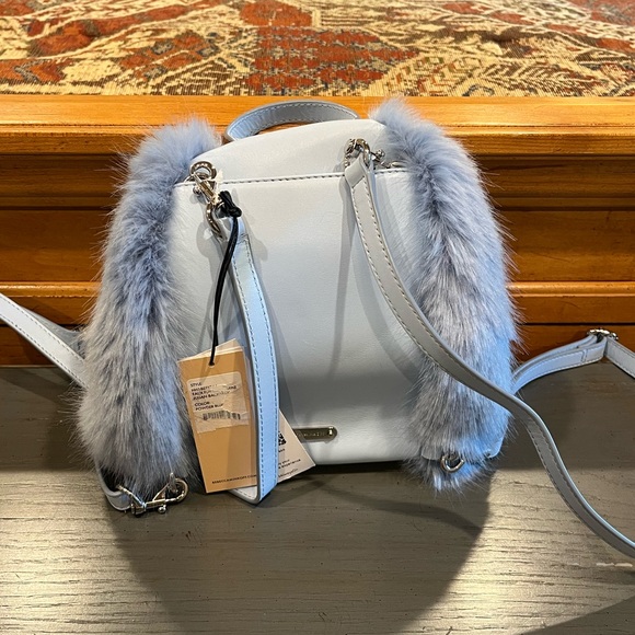 NWT Rebecca Minkoff Faux Fur Convertible Mini Julian Backpack - Powder Blue - Picture 6 of 12